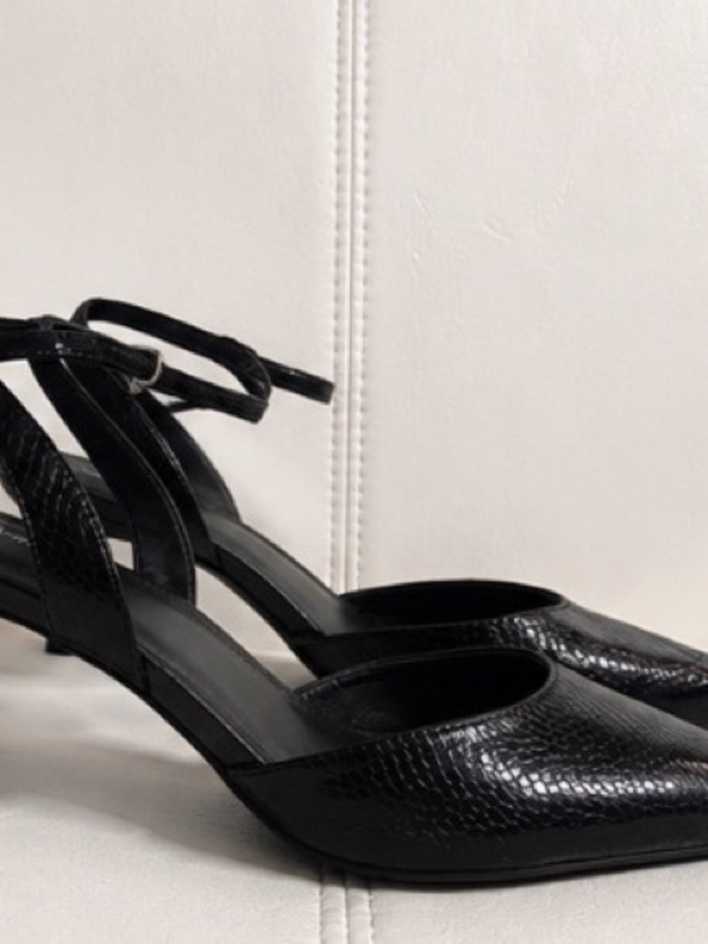 Calvin Klein Black Textured Pointed-Toe Ankle-Strap Heels